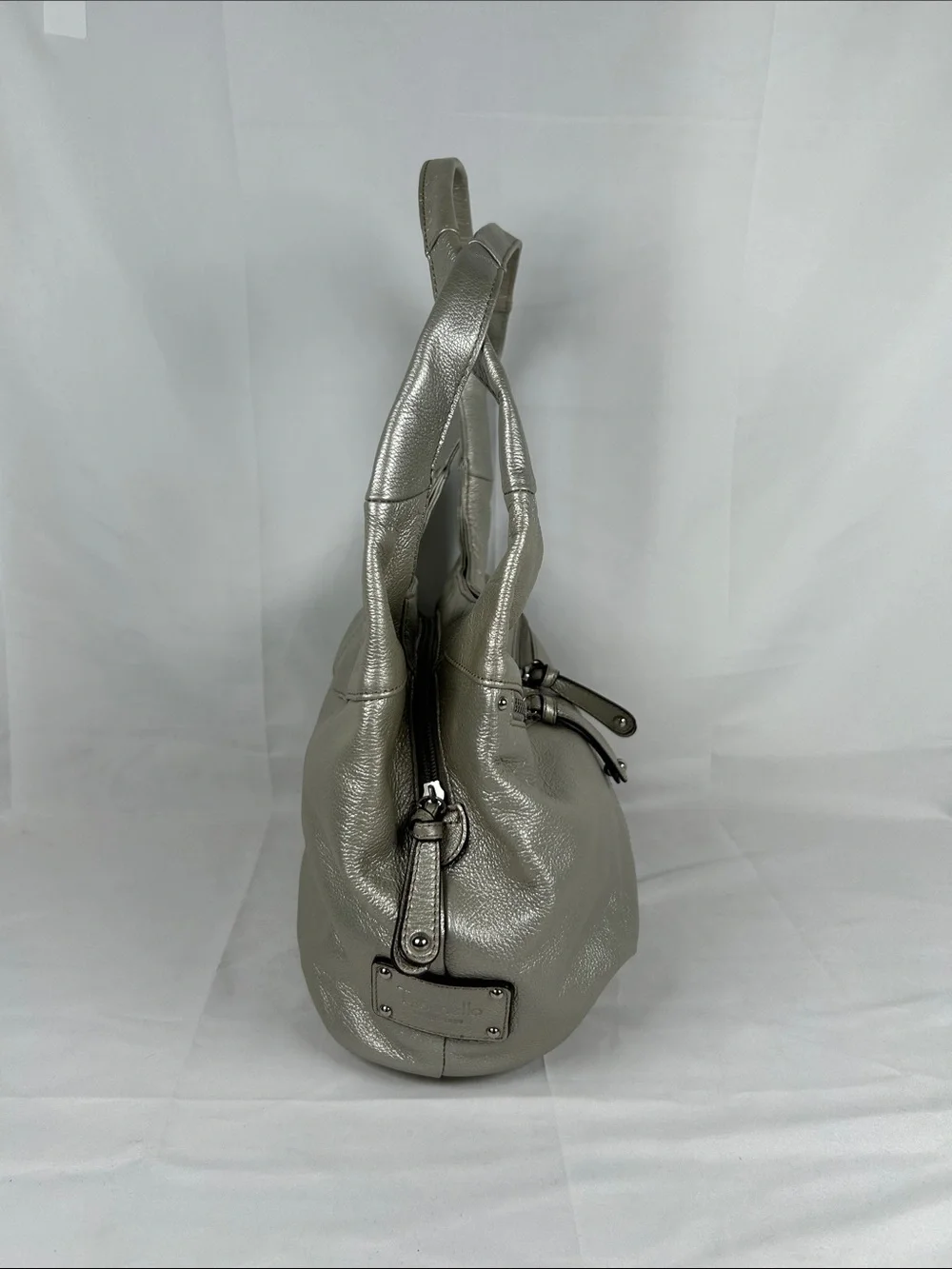 Tignanello Leather Metallic Silver Hobo Bag with Matching Wallet And Keyring